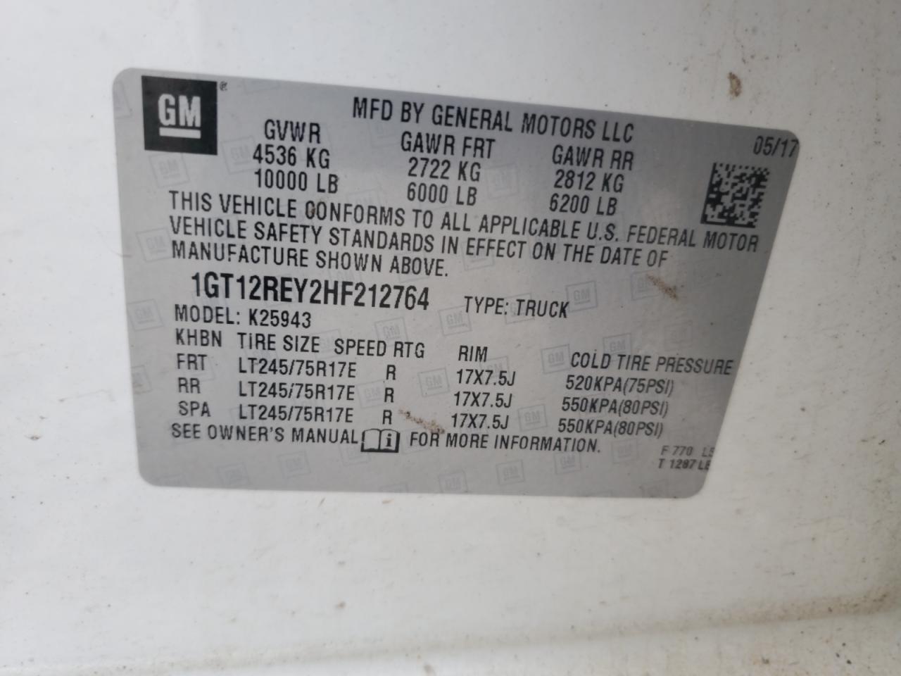 2017 GMC Sierra K2500 Heavy Duty VIN: 1GT12REY2HF212764 Lot: 80336255