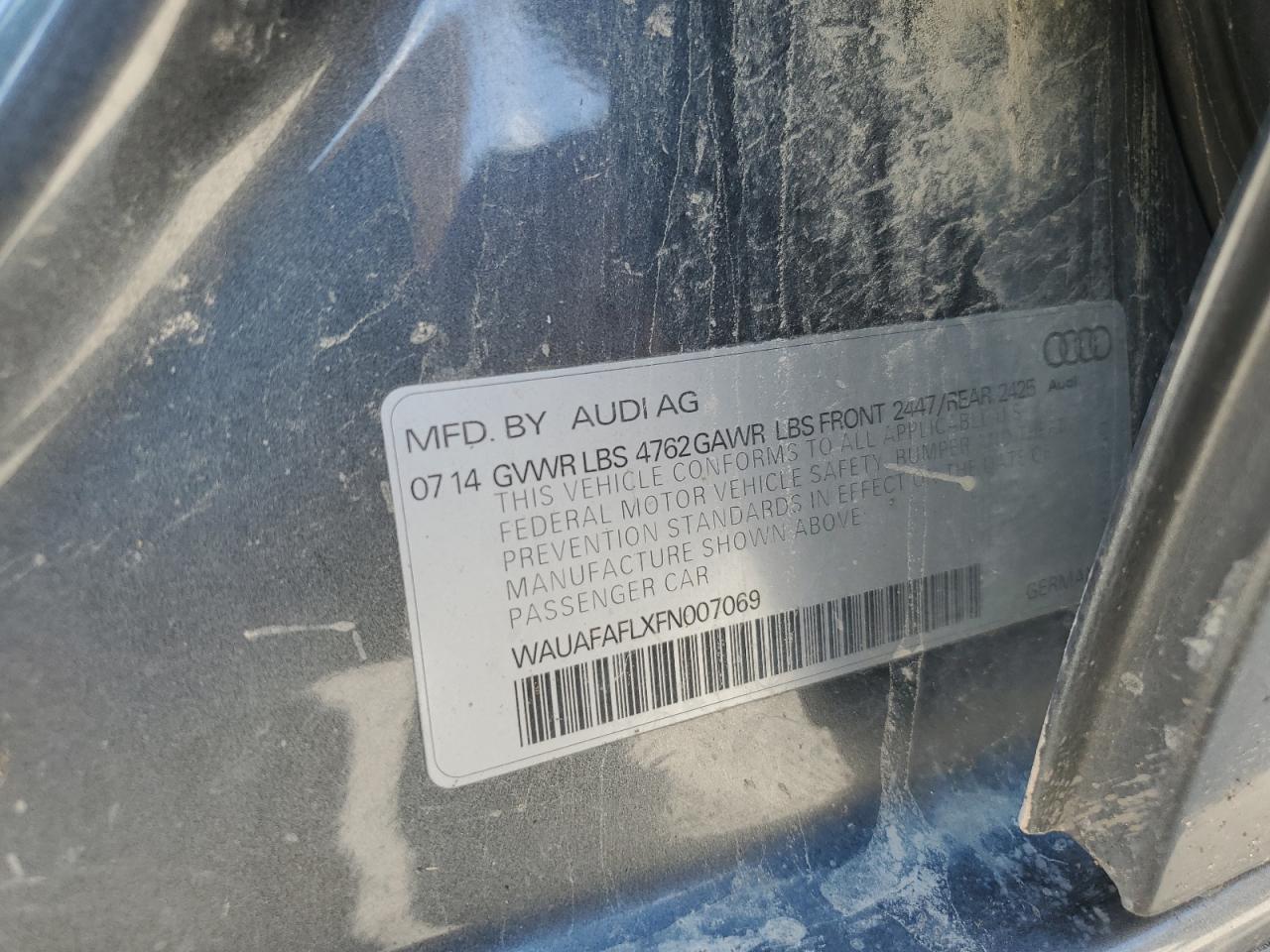 2015 Audi A4 Premium VIN: WAUAFAFLXFN007069 Lot: 84263945