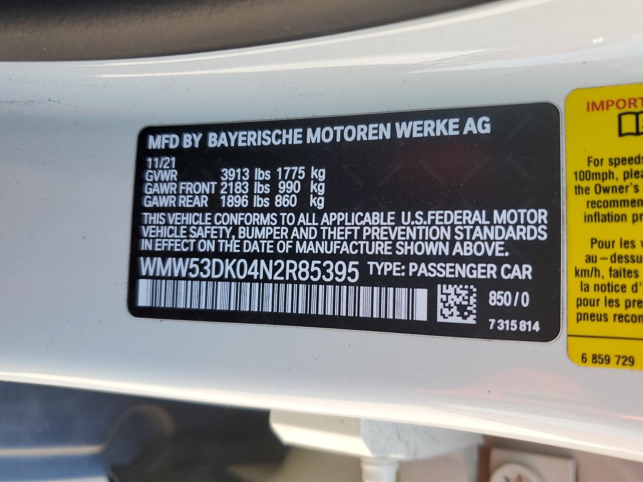 2022 Mini Cooper S VIN: WMW53DK04N2R85395 Lot: 70874805