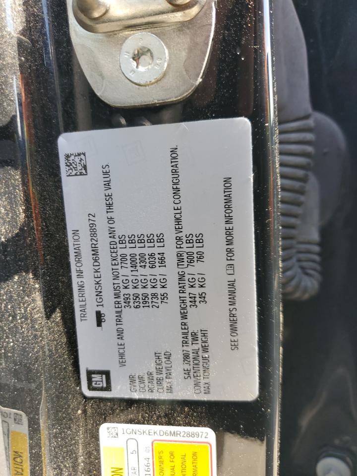 2021 Chevrolet Suburban K1500 Rst VIN: 1GNSKEKD6MR288972 Lot: 71386435