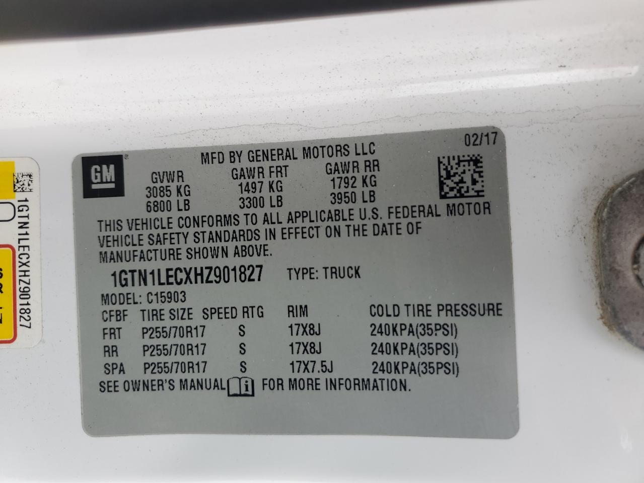 2017 GMC Sierra C1500 VIN: 1GTN1LECXHZ901827 Lot: 81207045