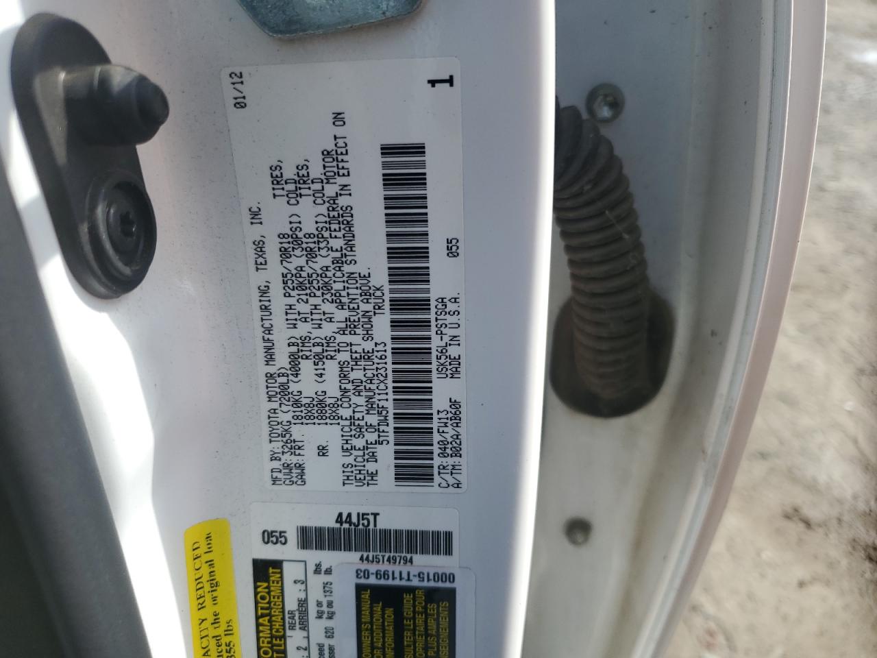 2012 Toyota Tundra Crewmax Sr5 VIN: 5TFDW5F11CX231613 Lot: 81114395