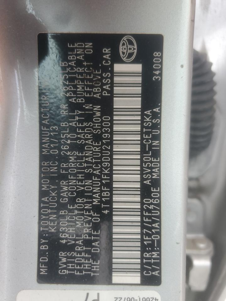 2013 Toyota Camry L VIN: 4T1BF1FK9DU219300 Lot: 84588665