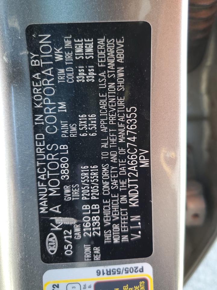 2012 Kia Soul + VIN: KNDJT2A66C7476355 Lot: 71263155
