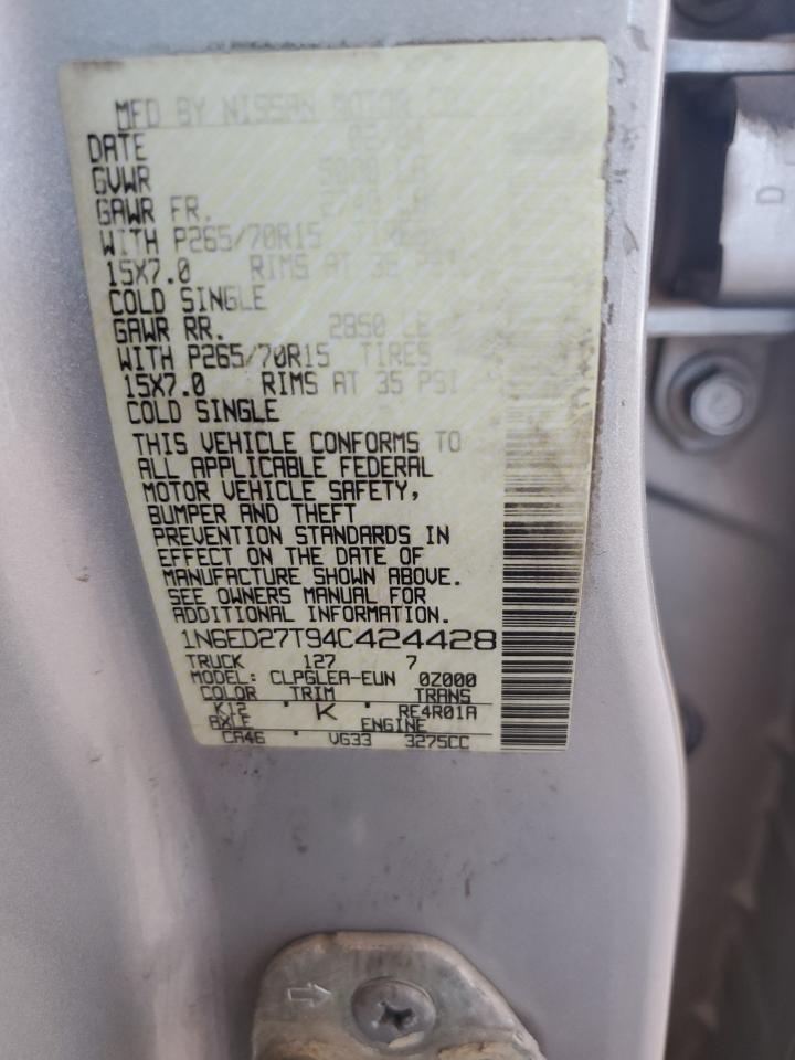2004 Nissan Frontier Crew Cab Xe V6 VIN: 1N6ED27T94C424428 Lot: 81819975