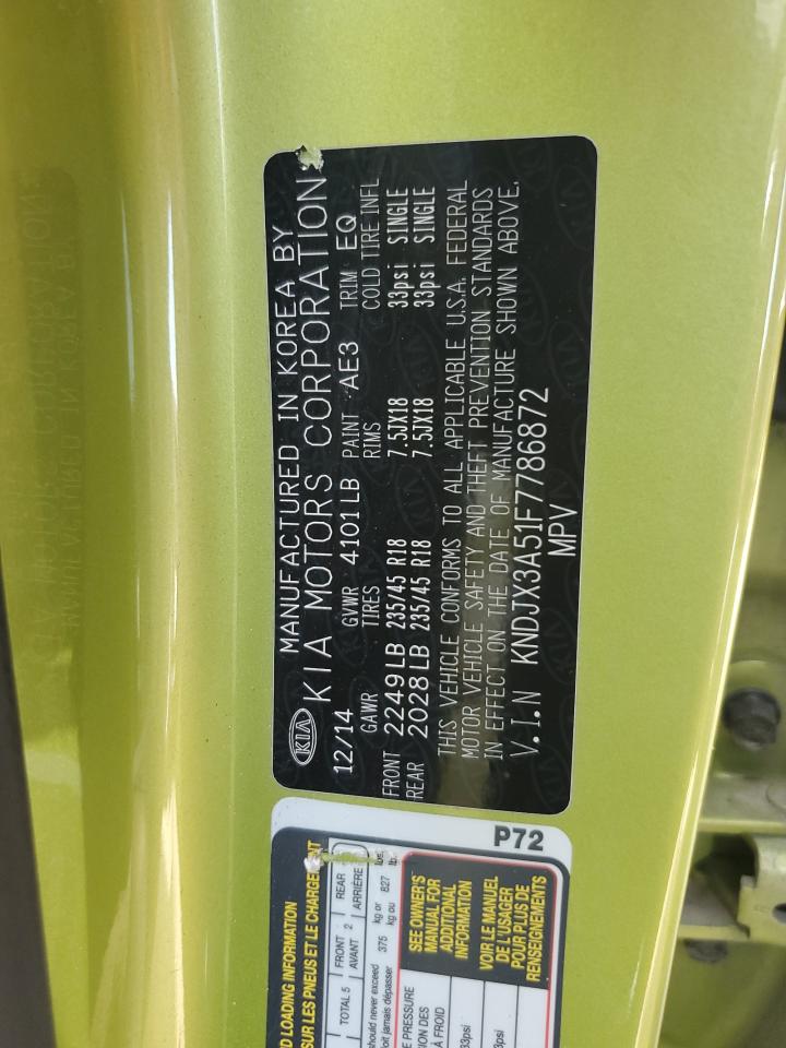 2015 Kia Soul ! VIN: KNDJX3A51F7786872 Lot: 72022345