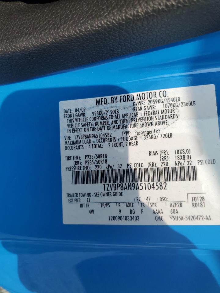 2010 Ford Mustang VIN: 1ZVBP8AN9A5104582 Lot: 71594355