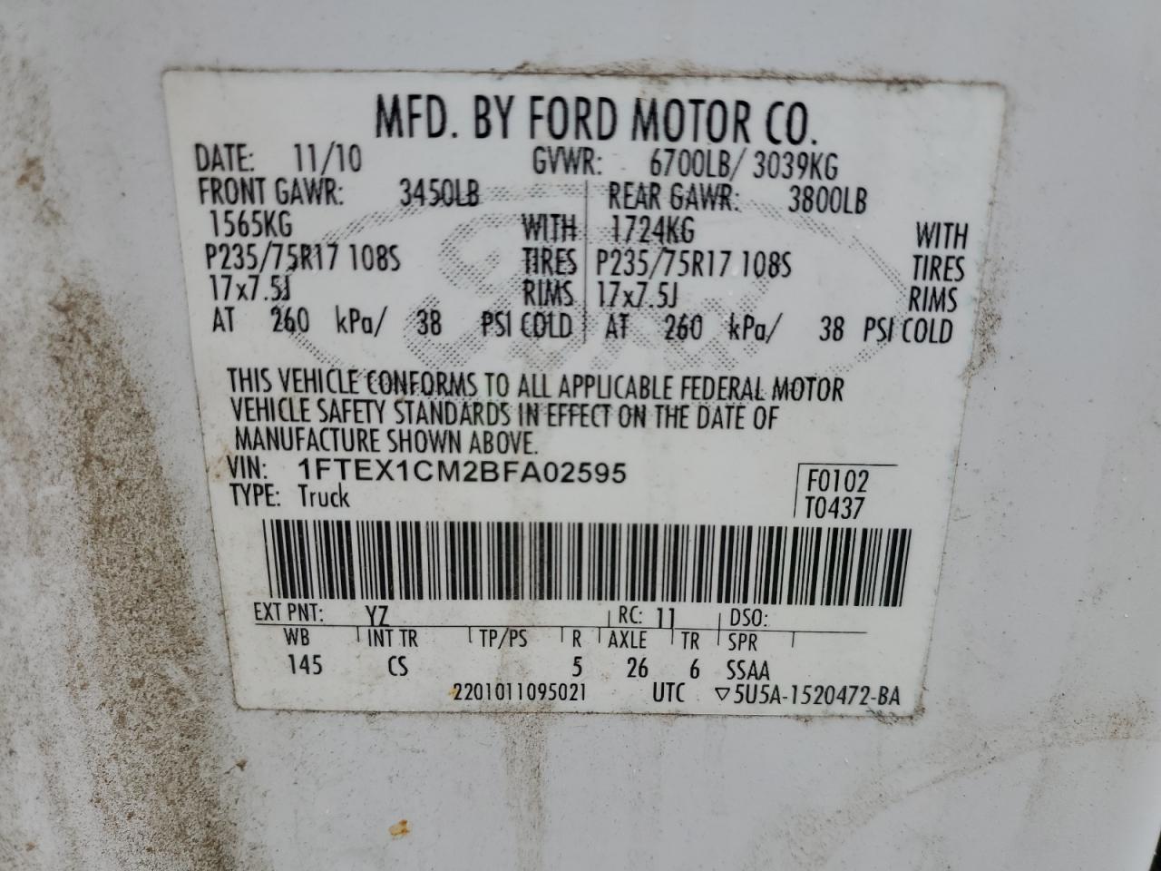 2011 Ford F150 Super Cab VIN: 1FTEX1CM2BFA02595 Lot: 84169185