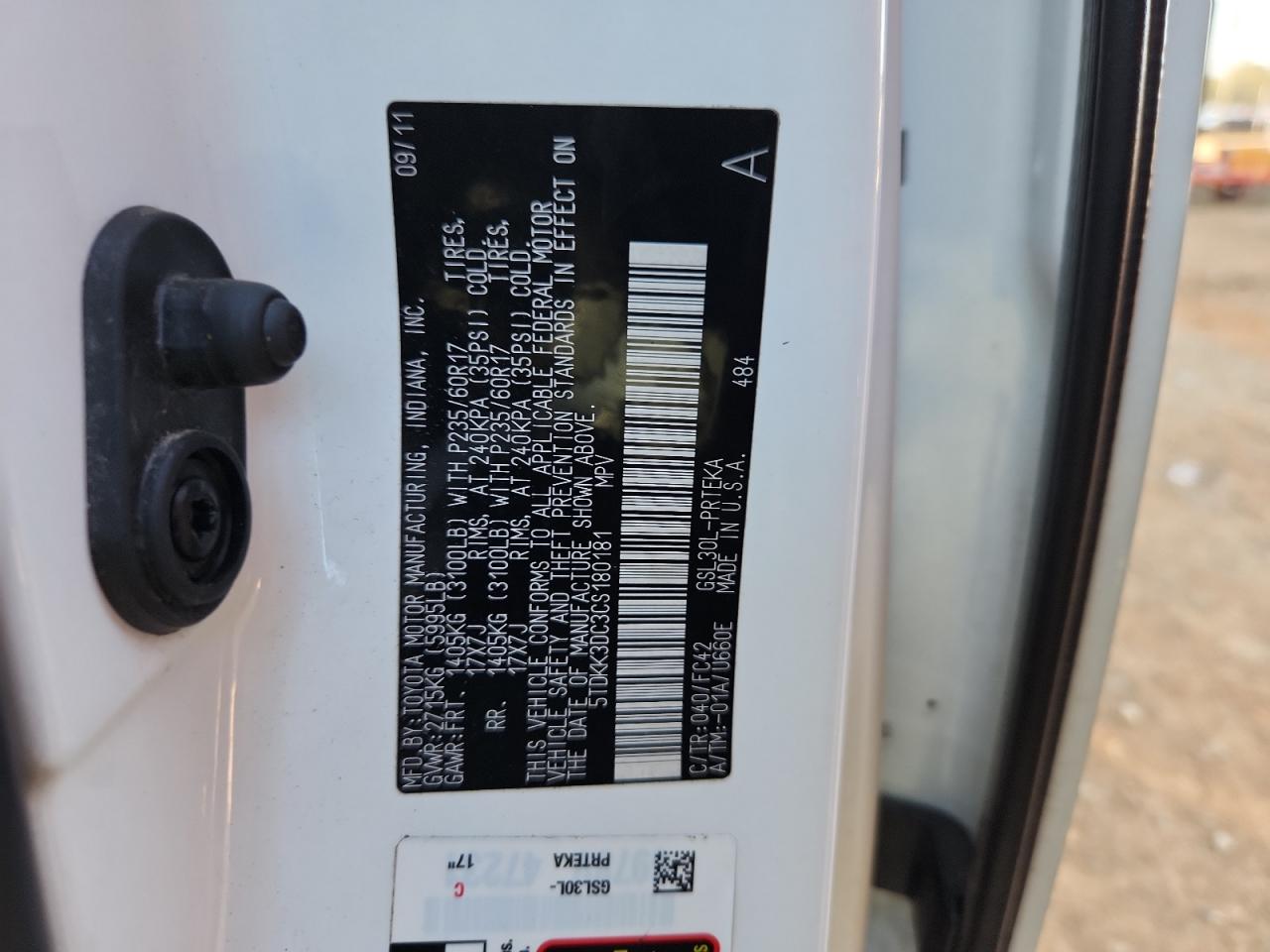 2012 Toyota Sienna Le VIN: 5TDKK3DC3CS180181 Lot: 84601985