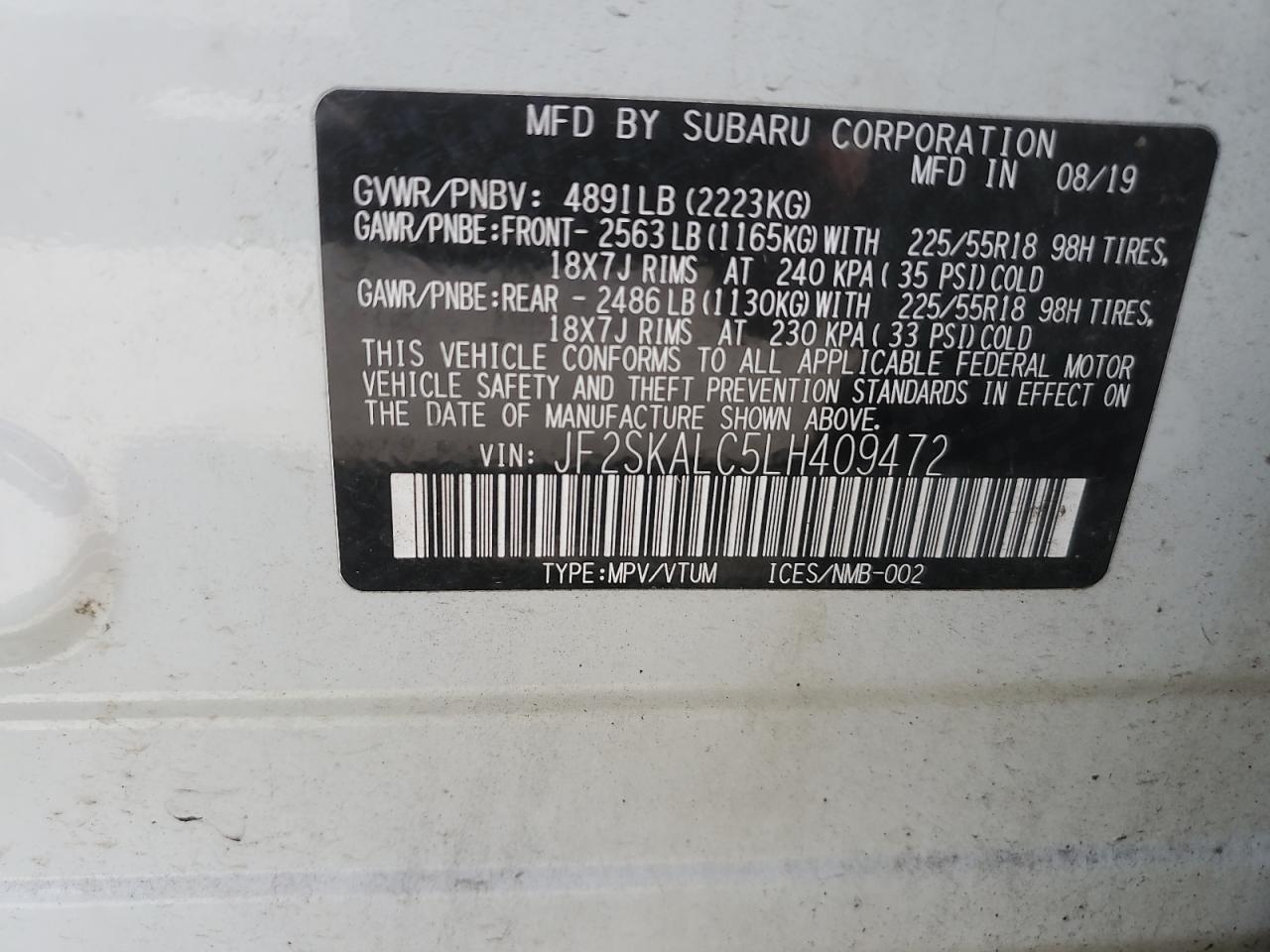 2020 Subaru Forester Sport VIN: JF2SKALC5LH409472 Lot: 70109685