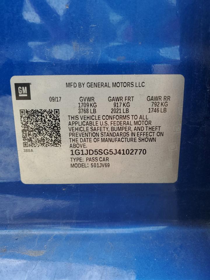 2018 Chevrolet Sonic Lt VIN: 1G1JD5SG5J4102770 Lot: 71872735