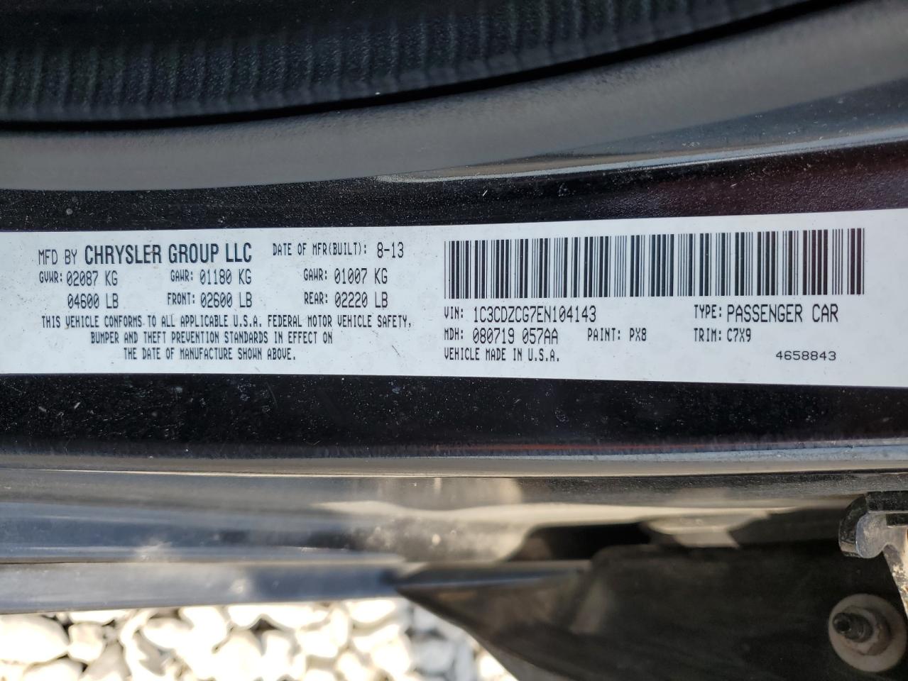2014 Dodge Avenger Sxt VIN: 1C3CDZCG7EN104143 Lot: 80185675