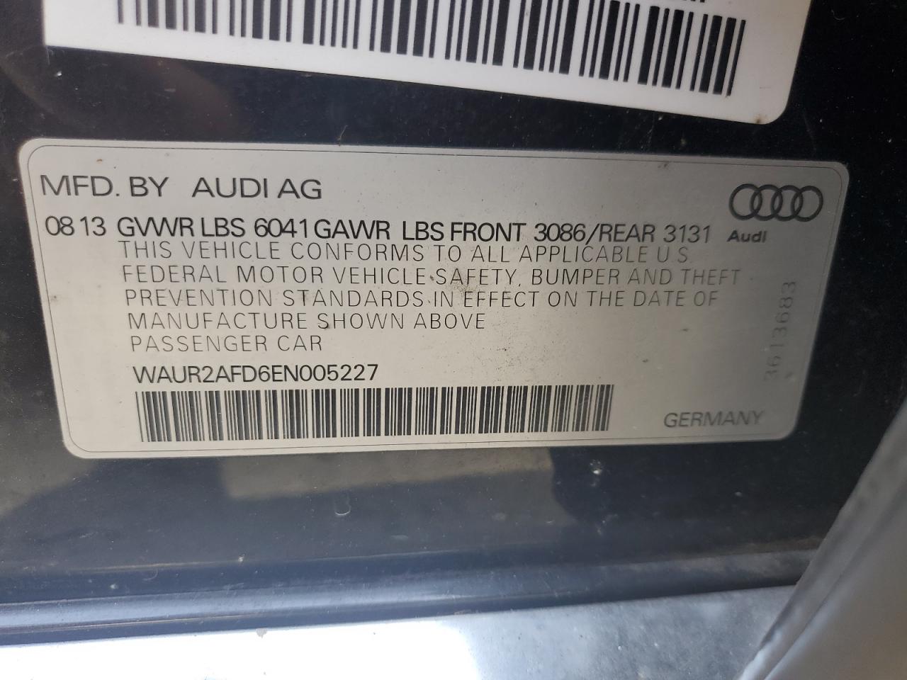 2014 Audi A8 L Quattro VIN: WAUR2AFD6EN005227 Lot: 84718095