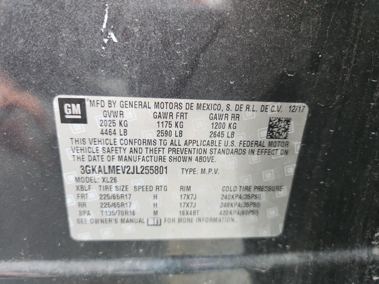 2018 GMC Terrain Sle VIN: 3GKALMEV2JL255801 Lot: 81555945