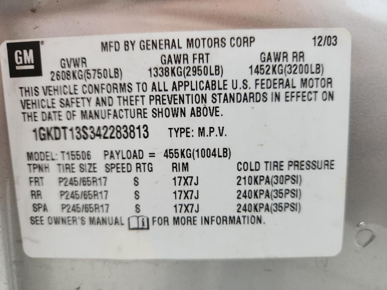 2004 GMC Envoy VIN: 1GKDT13S342283813 Lot: 84473935