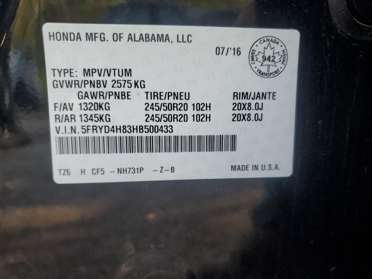 2017 Acura Mdx Advance VIN: 5FRYD4H83HB500433 Lot: 80031585