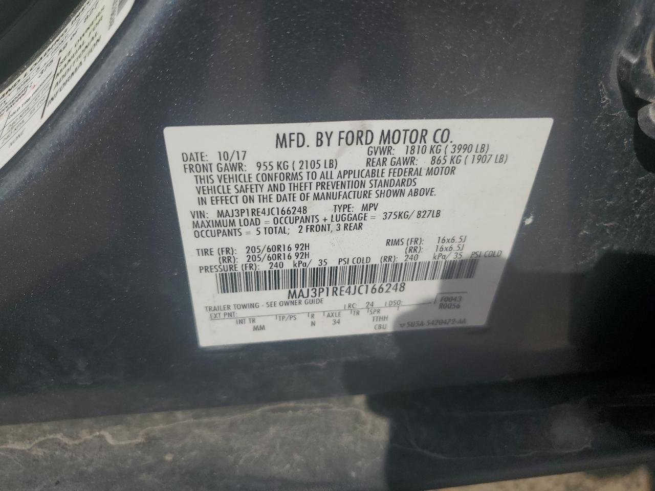 2018 Ford Ecosport S VIN: MAJ3P1RE4JC166248 Lot: 80967255