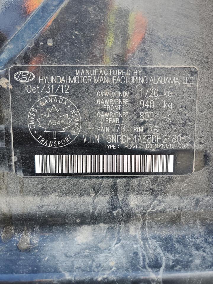 2013 Hyundai Elantra Gls VIN: 5NPDH4AE8DH248033 Lot: 70373335