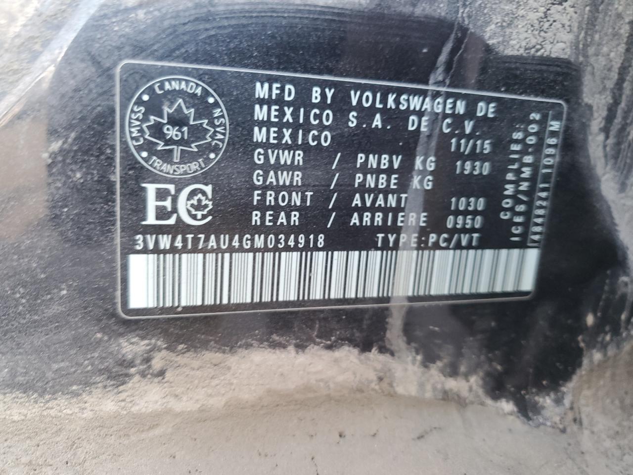 2016 Volkswagen Gti S/Se VIN: 3VW4T7AU4GM034918 Lot: 84414185