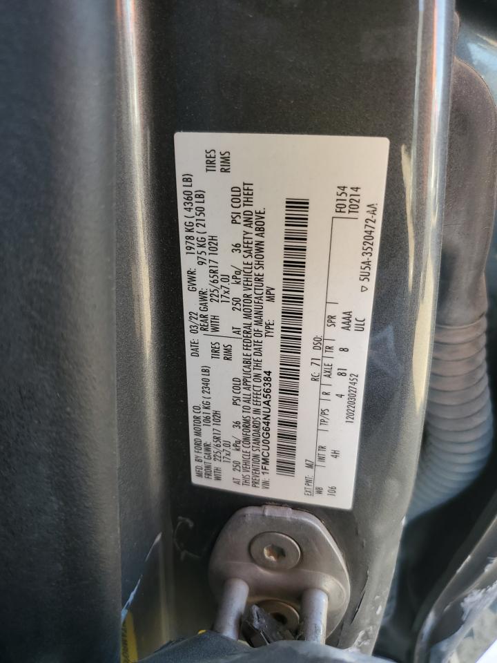 2022 Ford Escape Se VIN: 1FMCU0G64NUA56384 Lot: 81004405