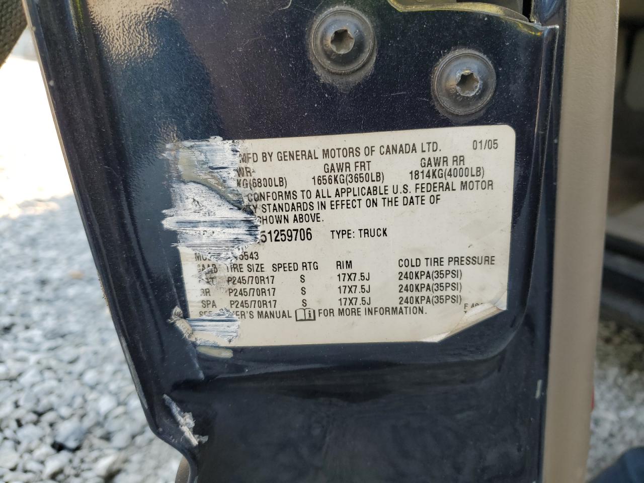 2005 Chevrolet Silverado C1500 VIN: 2GCEC13T051259706 Lot: 80344345