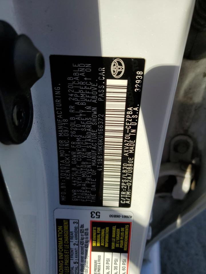 2019 Toyota Camry Xse VIN: 4T1B61HK6KU166372 Lot: 81838905