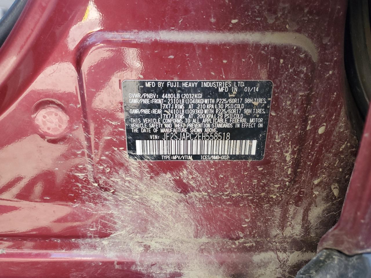 2014 Subaru Forester 2.5I Touring VIN: JF2SJAPC2EH558518 Lot: 70248995