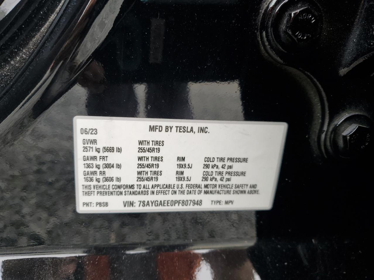 2023 Tesla Model Y VIN: 7SAYGAEE0PF807948 Lot: 71319705