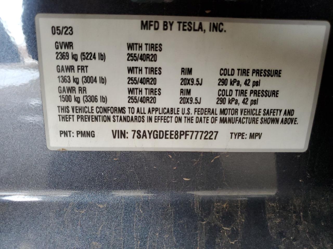 2023 Tesla Model Y VIN: 7SAYGDEE8PF777227 Lot: 71371485
