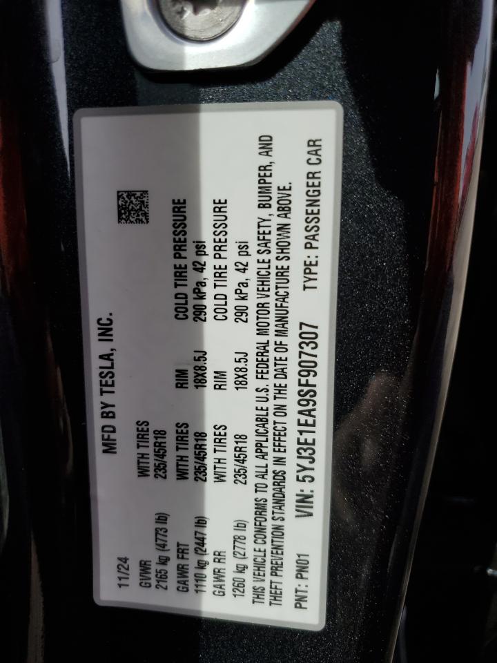2025 Tesla Model 3 VIN: 5YJ3E1EA9SF907307 Lot: 84452325