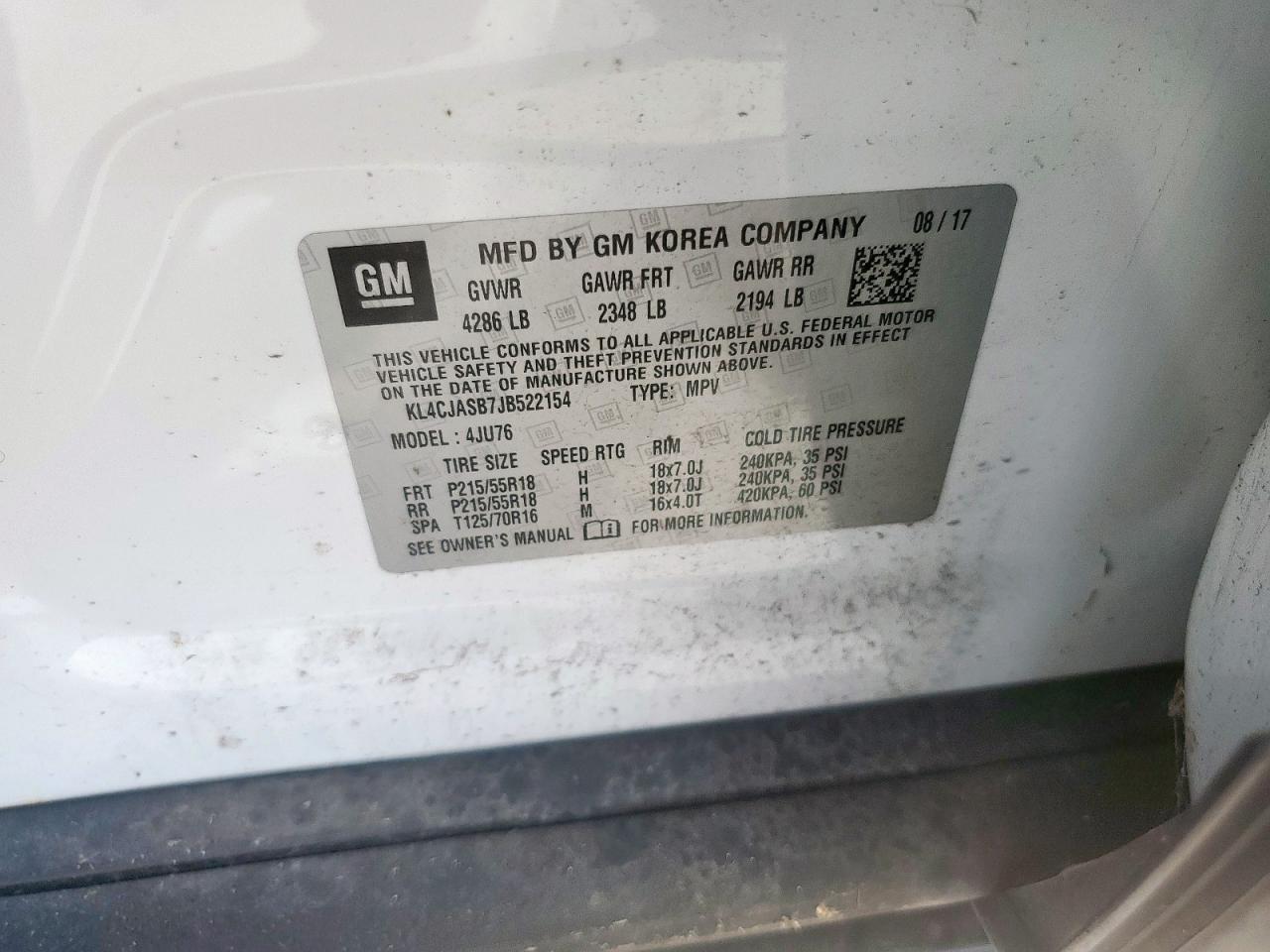 2018 Buick Encore Preferred VIN: KL4CJASB7JB522154 Lot: 84398595