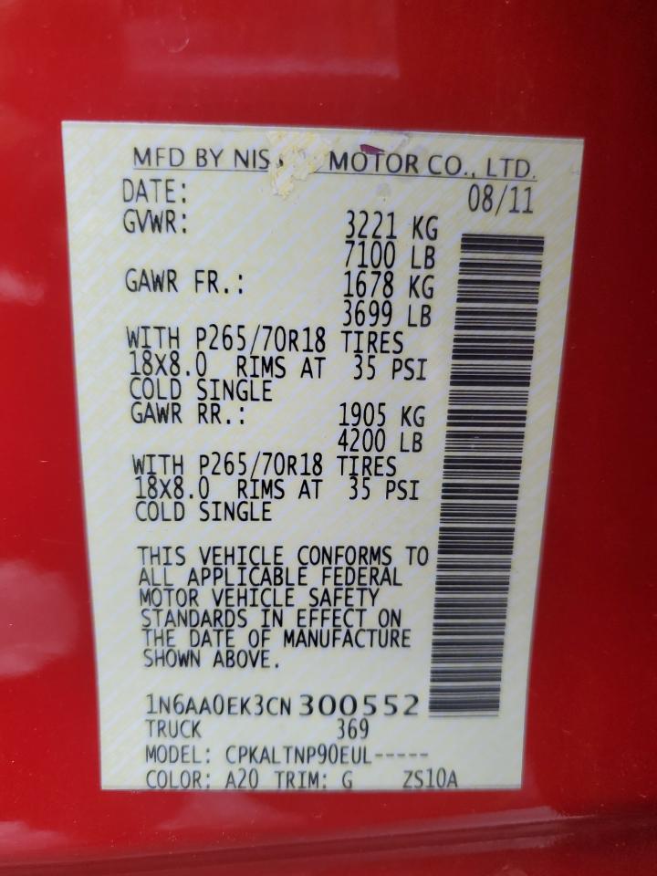 2012 Nissan Titan S VIN: 1N6AA0EK3CN300552 Lot: 71368235