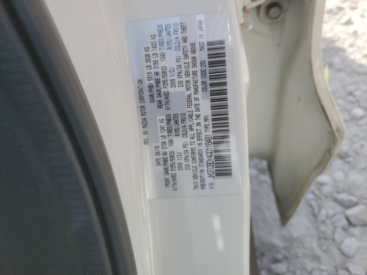 2016 Mazda Cx-9 Grand Touring VIN: JM3TCBDY4G0116481 Lot: 71880055