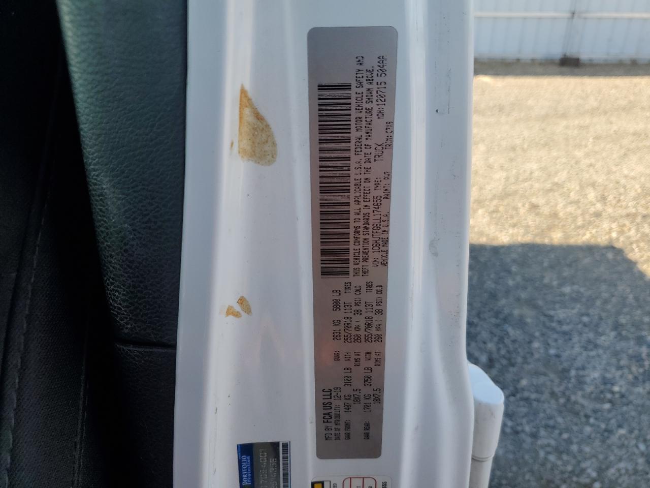 2020 Jeep Gladiator Overland VIN: 1C6HJTFG6LL174655 Lot: 84394565