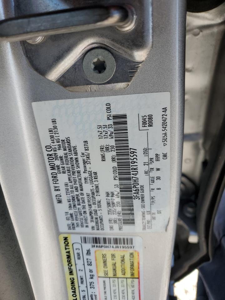 2018 Ford Fusion Se VIN: 3FA6P0H74JR195597 Lot: 80413675