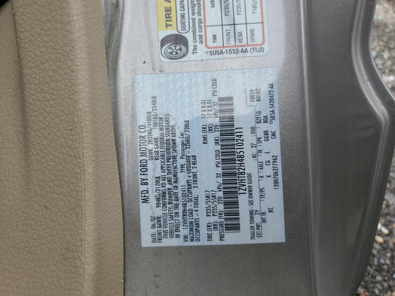 2008 Ford Mustang Gt VIN: 1ZVHT82H485102411 Lot: 83945565