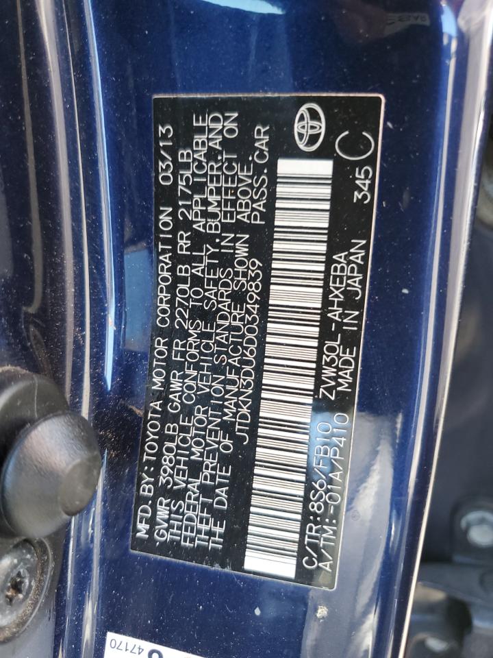 2013 Toyota Prius VIN: JTDKN3DU6D0349839 Lot: 71678895