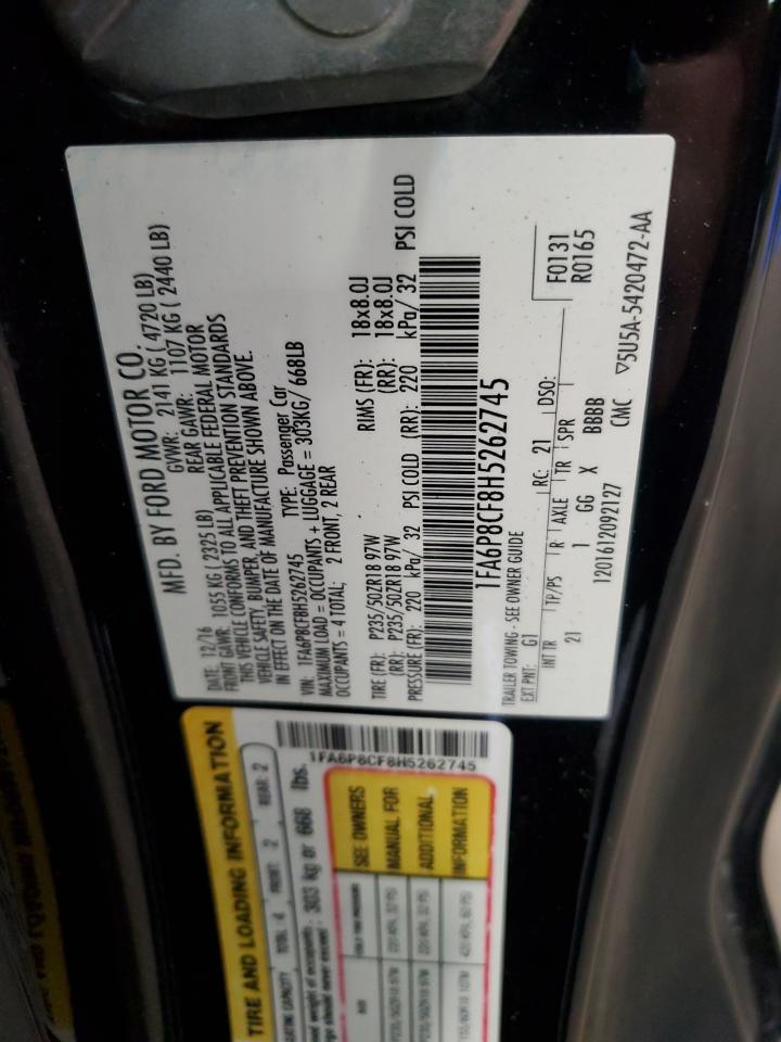 2017 Ford Mustang Gt VIN: 1FA6P8CF8H5262745 Lot: 71788615