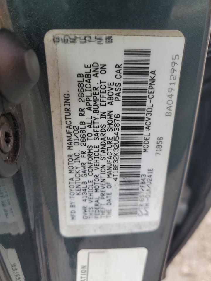 2002 Toyota Camry Le VIN: 4T1BE32K32U543876 Lot: 82151065