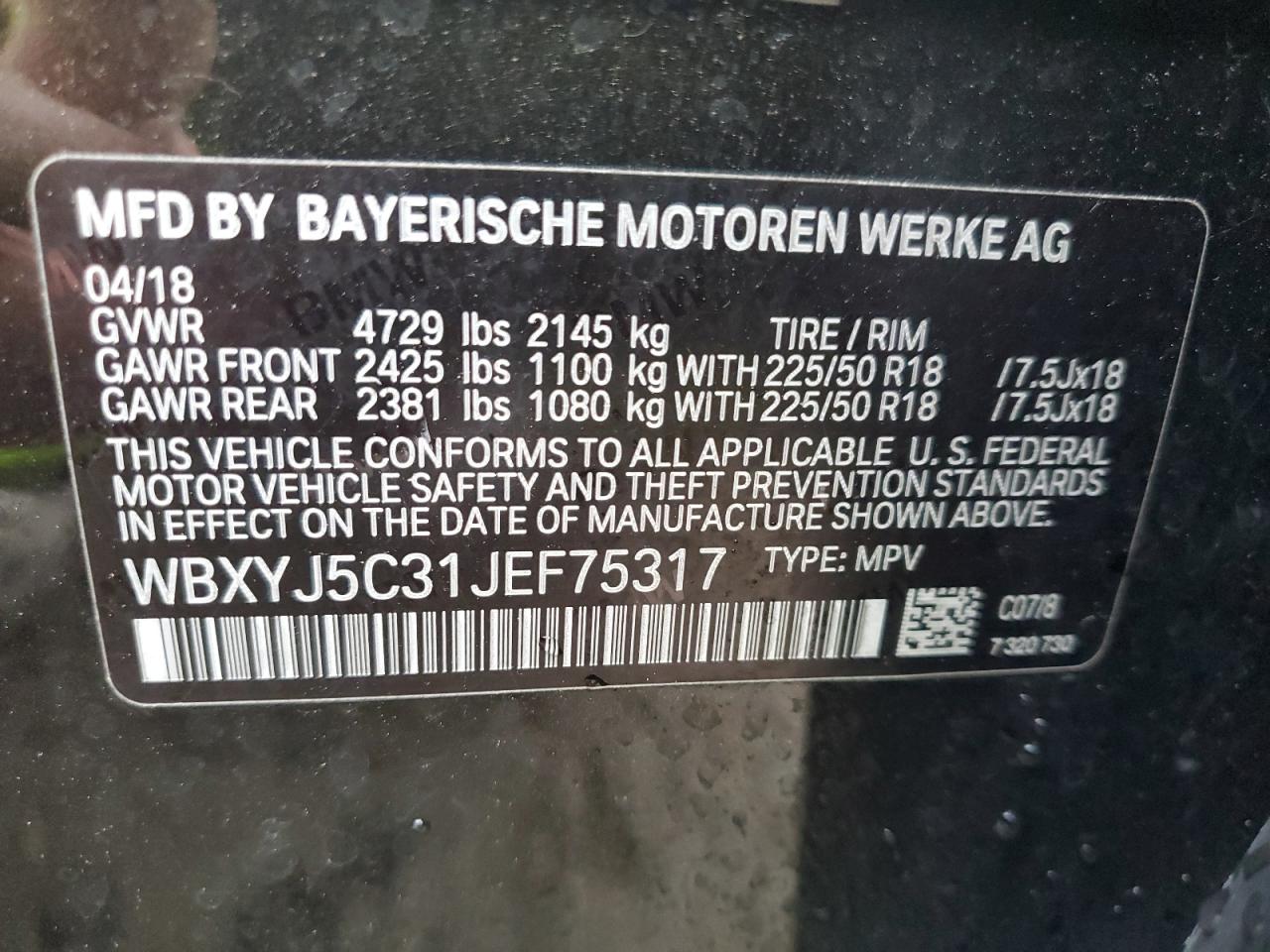 2018 BMW X2 xDrive28I VIN: WBXYJ5C31JEF75317 Lot: 67963345