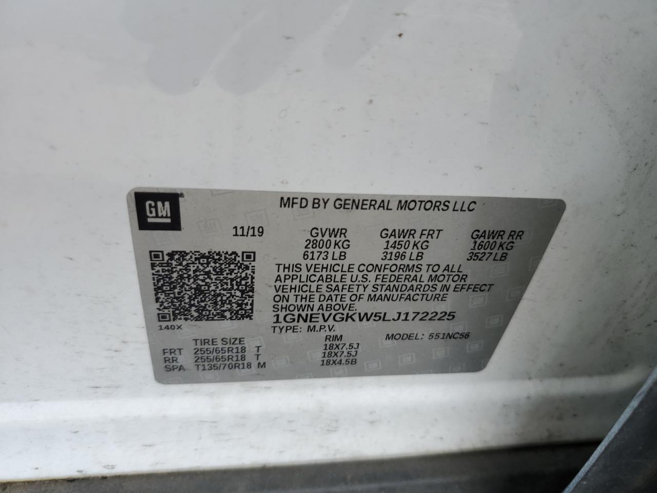 2020 Chevrolet Traverse Lt VIN: 1GNEVGKW5LJ172225 Lot: 81702495