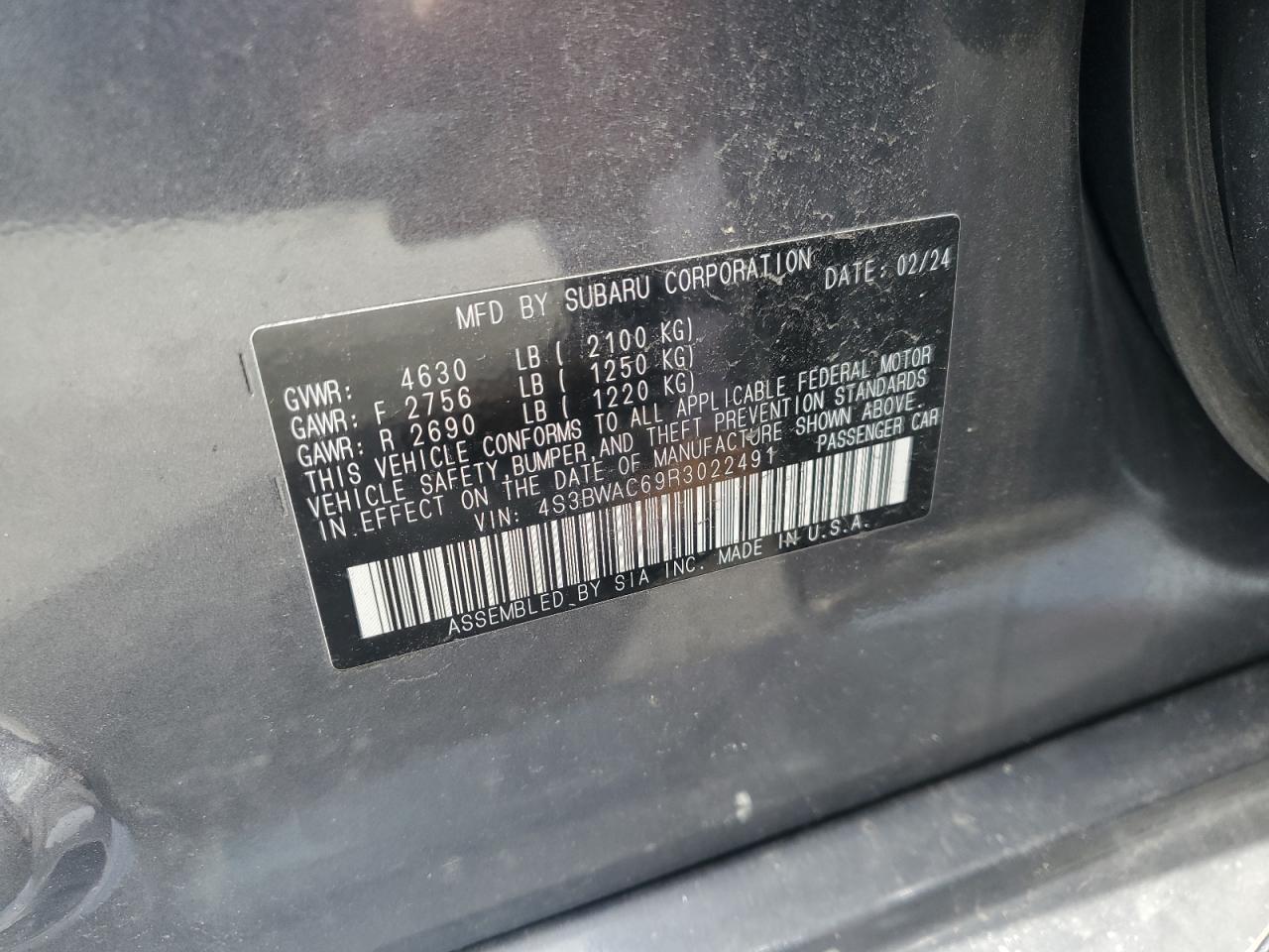 2024 Subaru Legacy Premium VIN: 4S3BWAC69R3022491 Lot: 80313515