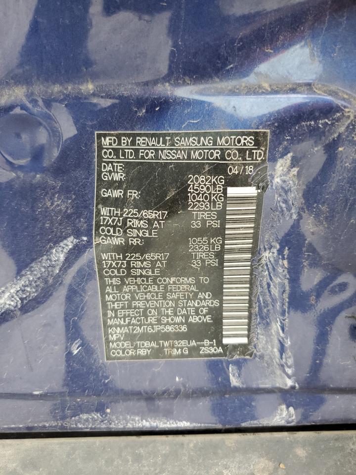 2018 Nissan Rogue S VIN: KNMAT2MT6JP586336 Lot: 81737035