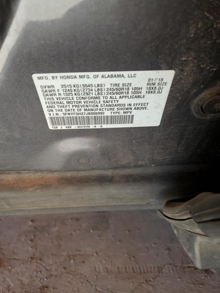 2018 Honda Pilot Ex VIN: 5FNYF5H37JB006992 Lot: 82135965