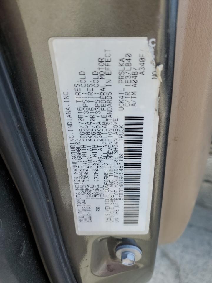 2004 Toyota Tundra Double Cab Limited VIN: 5TBDT48194S452389 Lot: 80378875