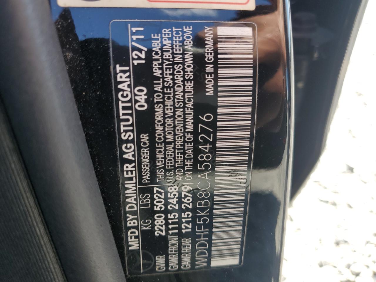 2012 Mercedes-Benz E 350 VIN: WDDHF5KB8CA584276 Lot: 80268445