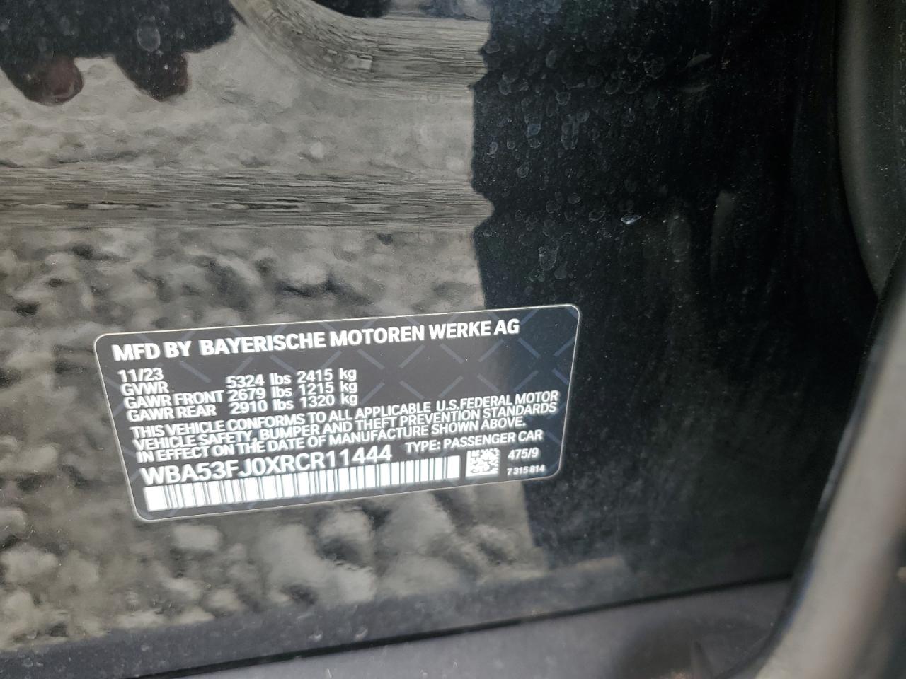 2024 BMW 530 Xi VIN: WBA53FJ0XRCR11444 Lot: 84242655