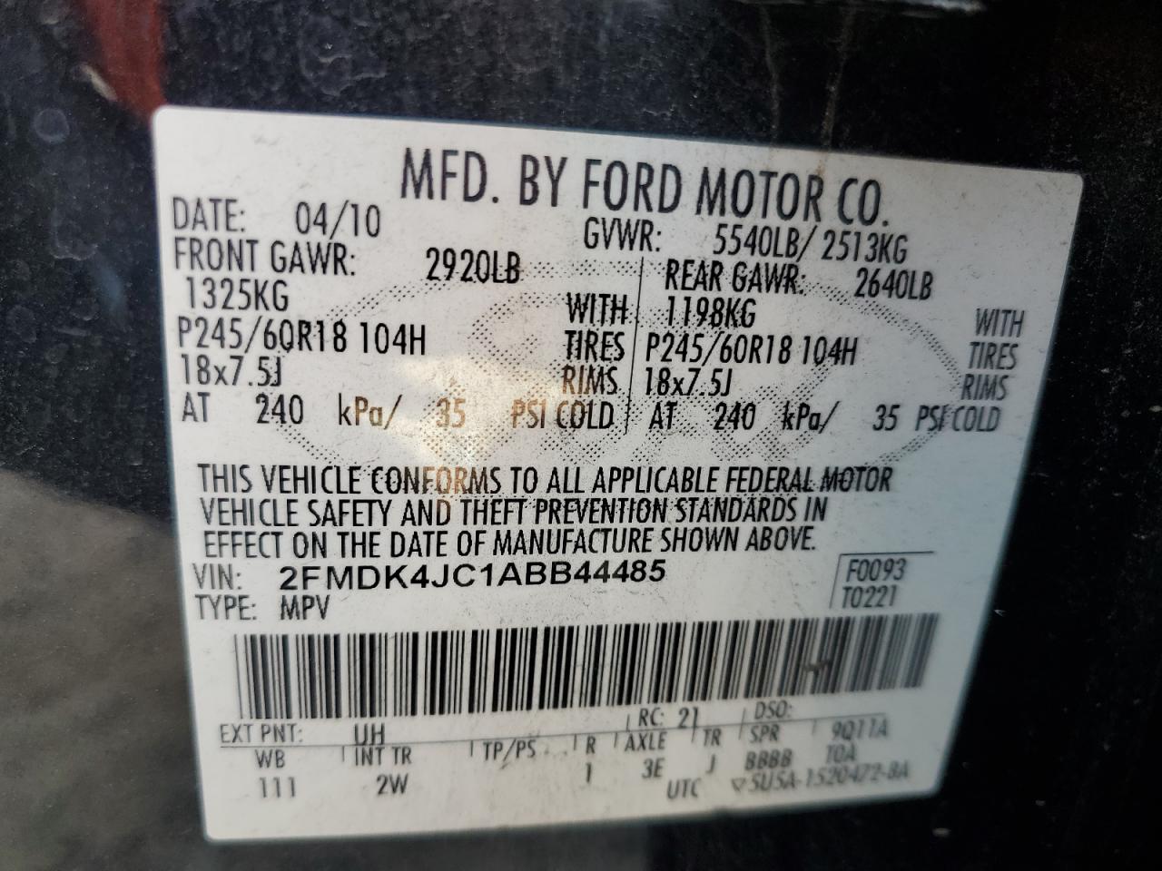2022 Ford Edge Sel VIN: 2FMDK4JC1ABB44485 Lot: 71435275