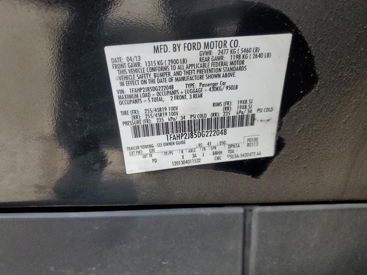 2013 Ford Taurus Limited VIN: 1FAHP2J85DG222048 Lot: 81955885