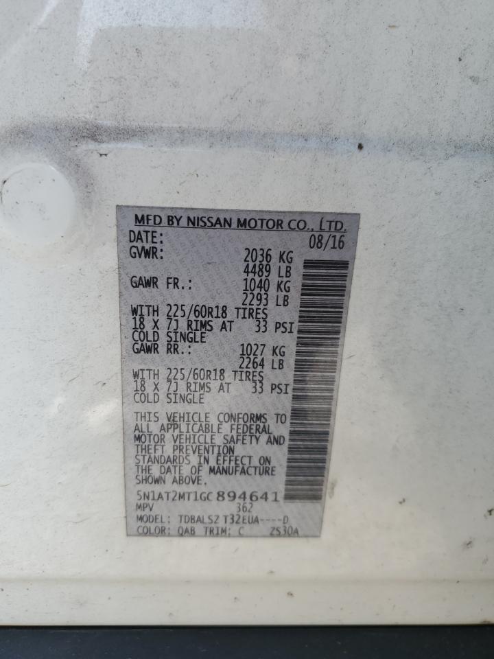 2016 Nissan Rogue S VIN: 5N1AT2MT1GC894641 Lot: 80860675